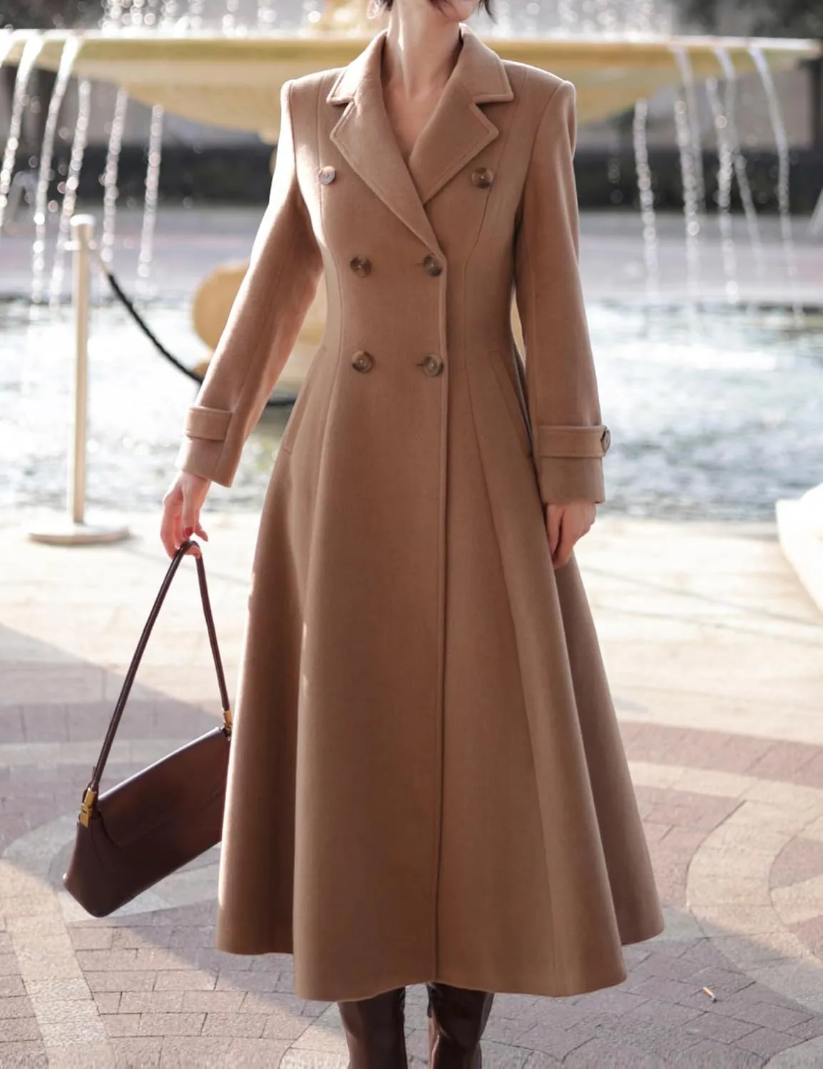 IDEALSANXUN Womens Long Wool Coat Fall Winter Double Breasted Trench Coat Peacoat Jackets