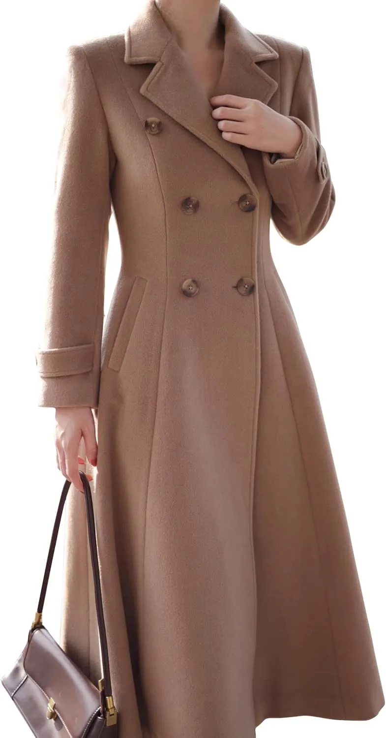 IDEALSANXUN Womens Long Wool Coat Fall Winter Double Breasted Trench Coat Peacoat Jackets
