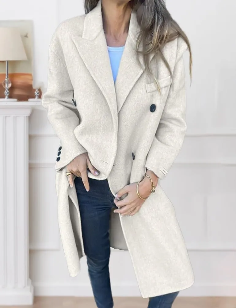 IDEALSANXUN Womens Long Wool Coats Fall Winter Double Breasted Trench Coat Peacoat Dress Blazer Jackets