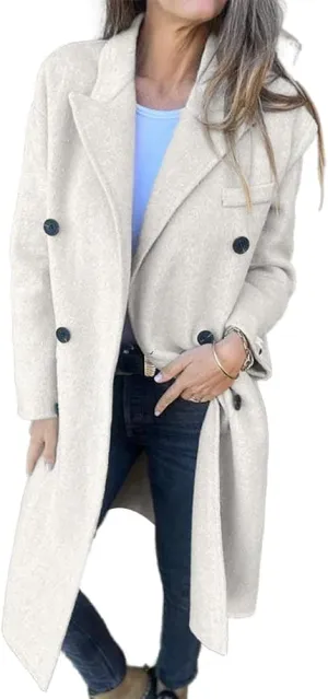 IDEALSANXUN Womens Long Wool Coats Fall Winter Double Breasted Trench Coat Peacoat Dress Blazer Jackets