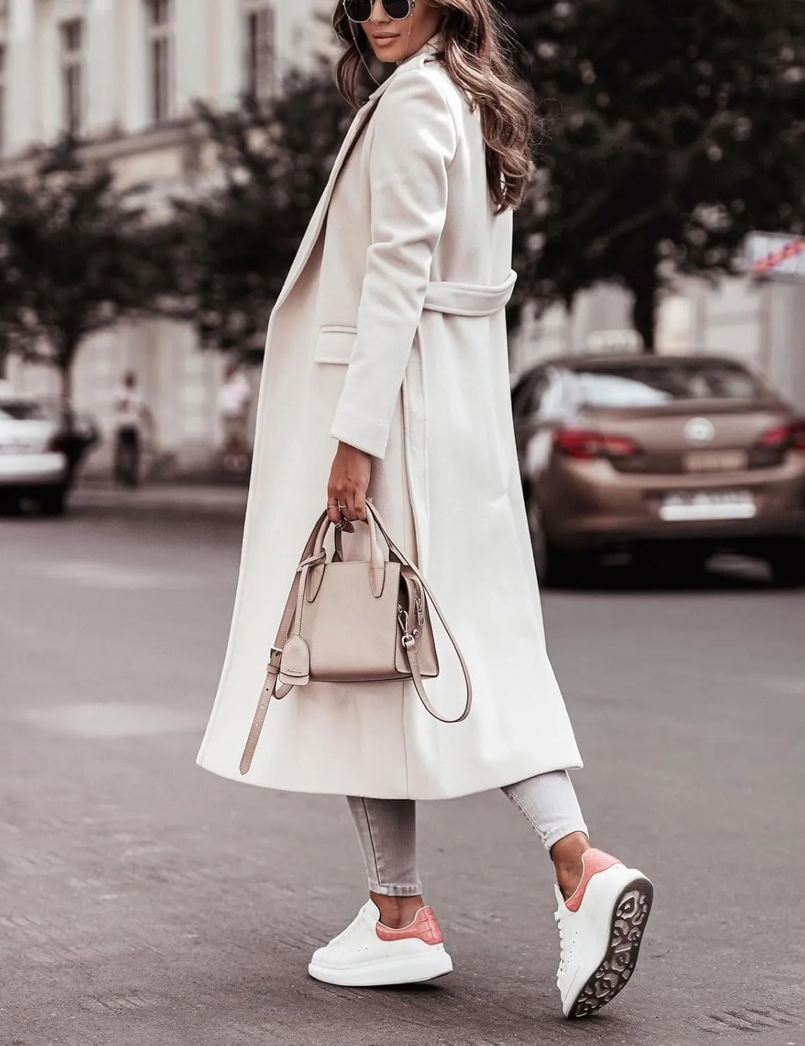 IDEALSANXUN Womens Long Wool Coats Fall Winter Open Front Trench Coat Peacoat with Self Belt