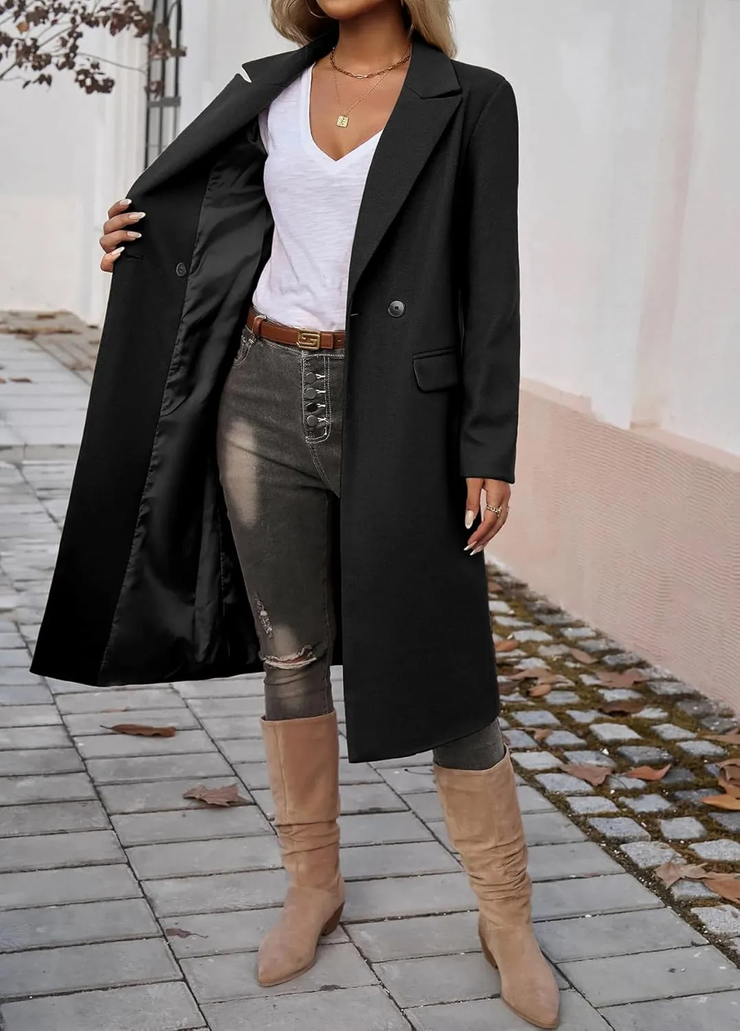 IDEALSANXUN Womens Long Wool Coats Fall Winter Trench Coat Peacoat Dress Jackets