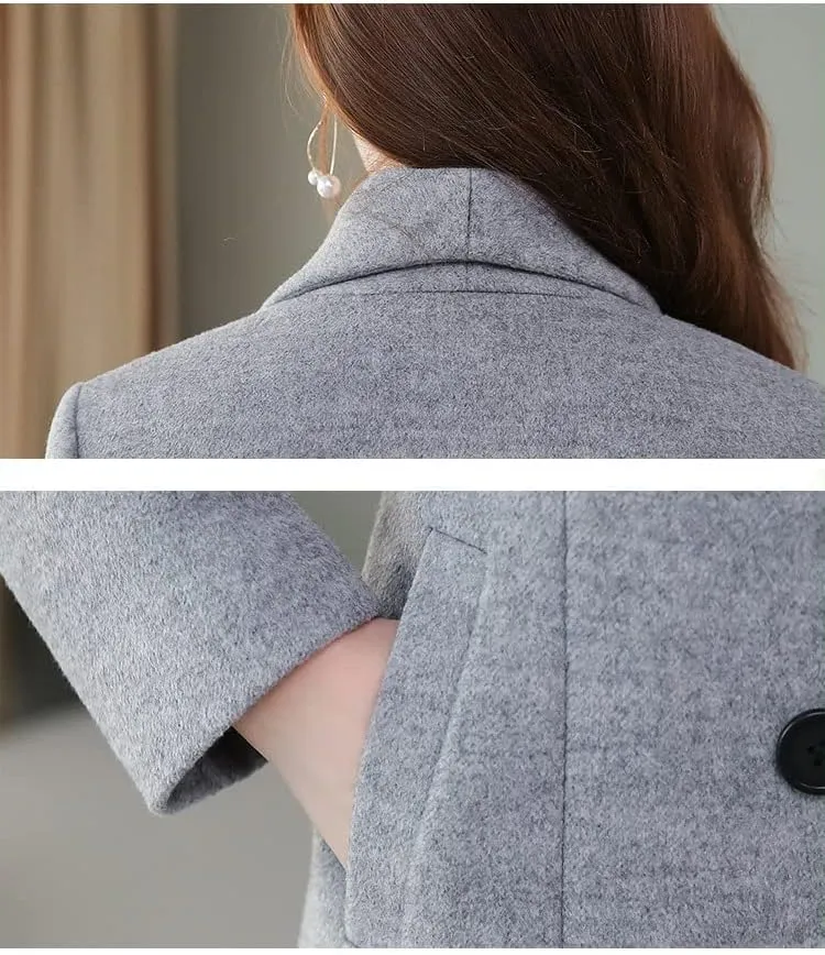 IDEALSANXUN Womens Shawl Collar Long Wool Coats Fall Winter Double Breasted Trench Coat