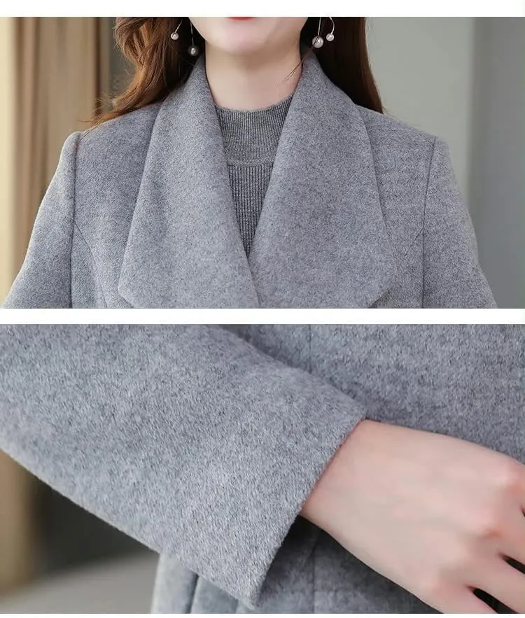 IDEALSANXUN Womens Shawl Collar Long Wool Coats Fall Winter Double Breasted Trench Coat