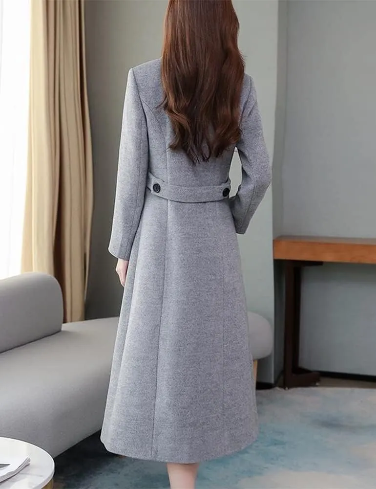 IDEALSANXUN Womens Shawl Collar Long Wool Coats Fall Winter Double Breasted Trench Coat