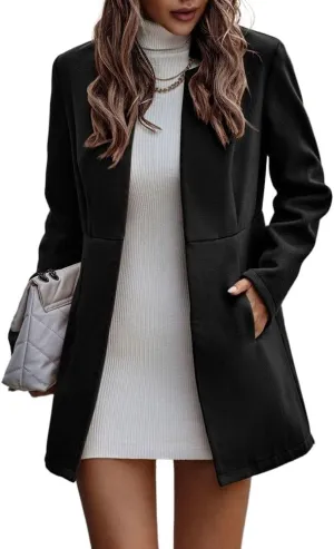 IDEALSANXUN Wool Blazer for Women Fall Winter Open Front Blazer Jackets Business Coats Dressy Peacoat Trench Coat