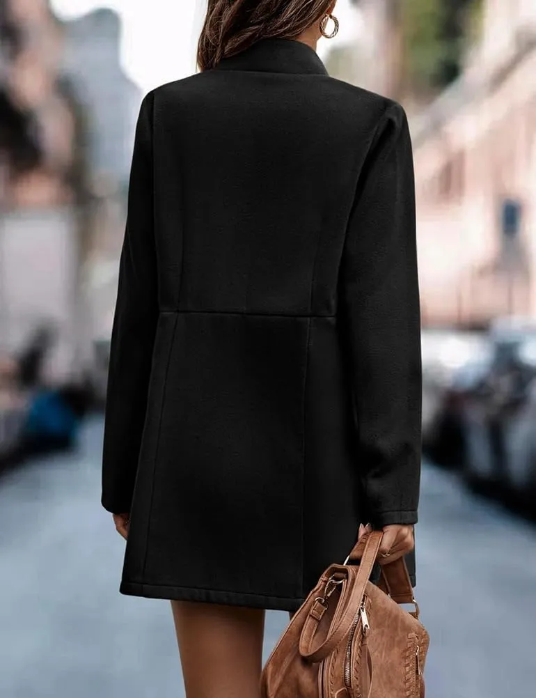 IDEALSANXUN Wool Blazer for Women Fall Winter Open Front Blazer Jackets Business Coats Dressy Peacoat Trench Coat