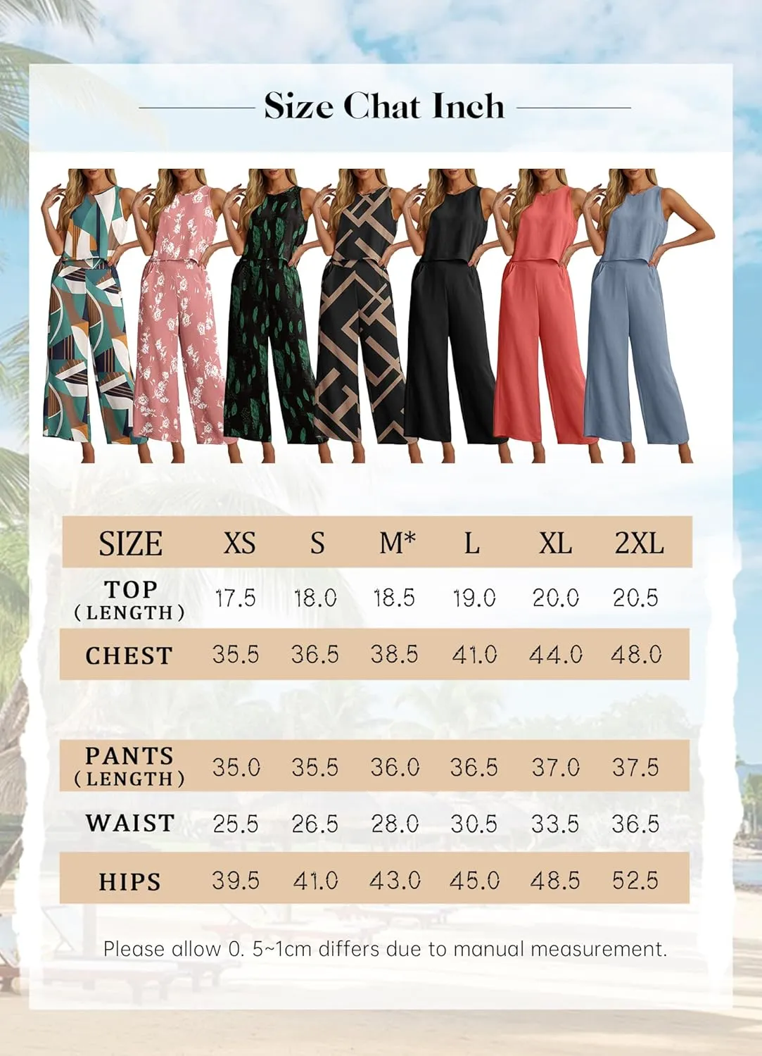 IWOLLENCE Women's Summer 2 Piece Outfits Set Round neck Sleeveless Tank Crop Top Wide Leg pants Set Pockets Jumpsuits