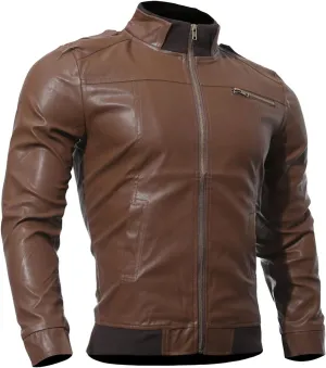 JEShifangjiusu Men'S Slim Fit Leather Jackets Stand Collar Lightweight Bomber Jacket Casual Zip Up Pu Motorcycle Biker Coat
