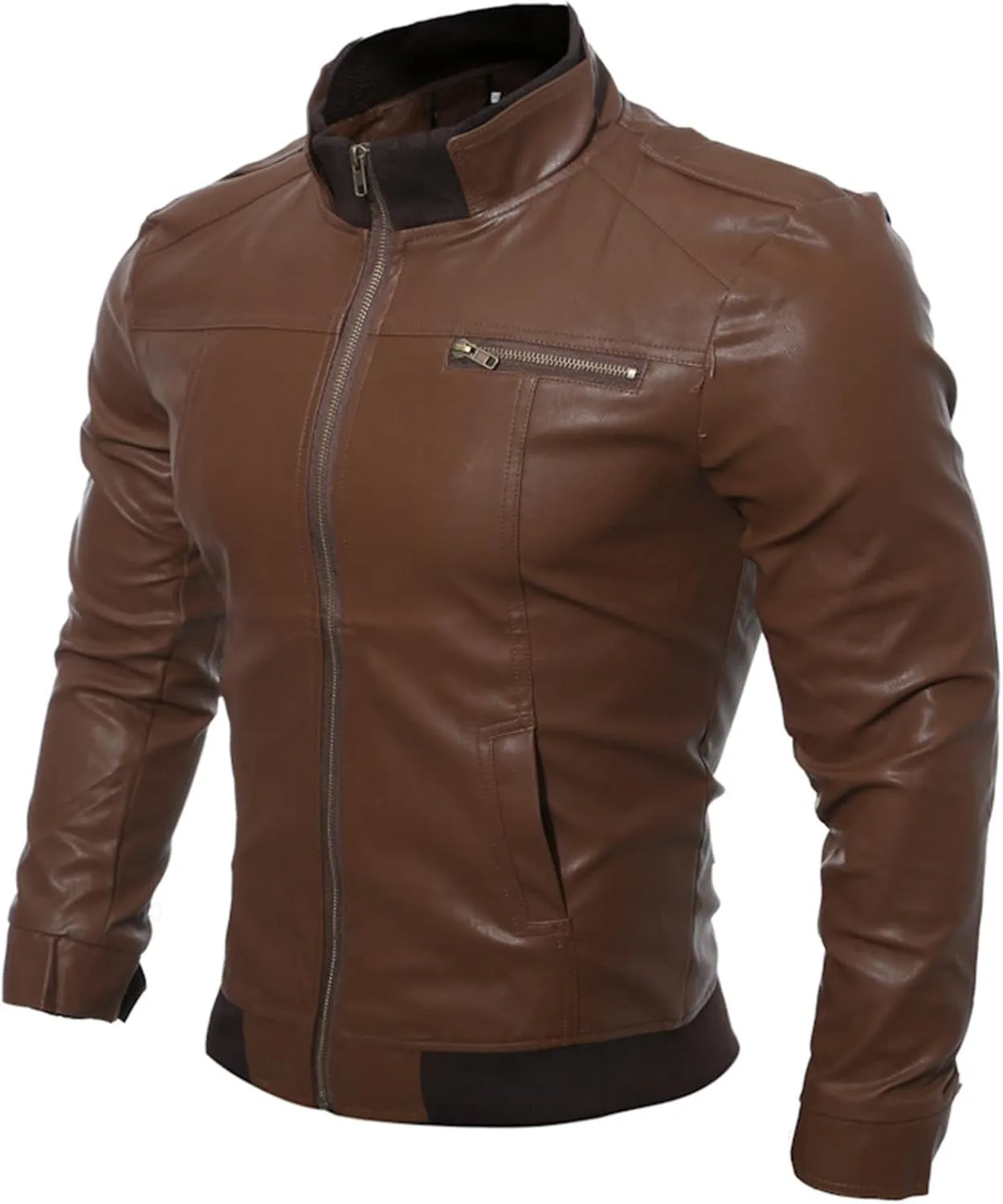 JEShifangjiusu Men'S Slim Fit Leather Jackets Stand Collar Lightweight Bomber Jacket Casual Zip Up Pu Motorcycle Biker Coat