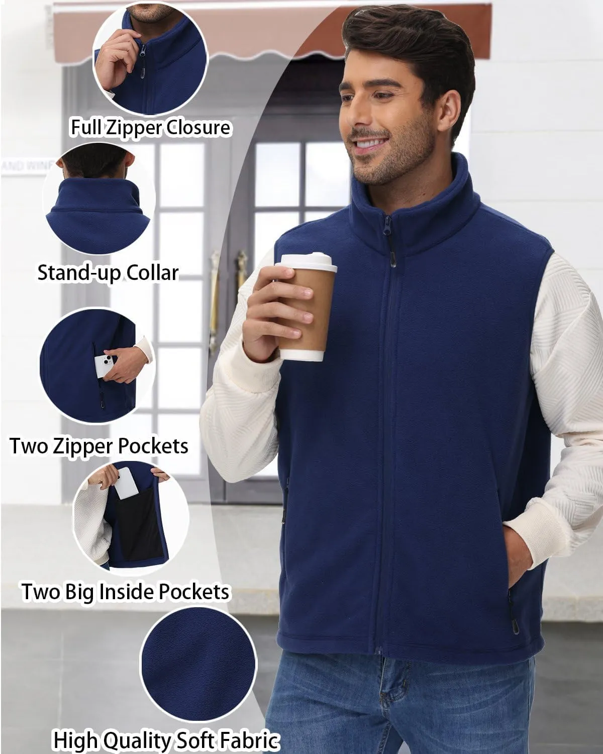 JIHUILAI Mens Fleece Vest Lightweight Sleeveless Polar Fleece Zip Up Outerwear Vests winter Warm Jacket With Zipper Pockets