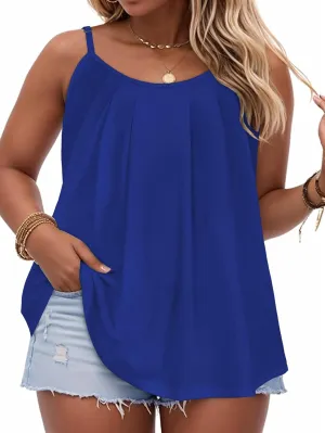 JOELLYUS Plus Size Tank Tops for Women Summer Casual Loose Pleated Spaghetti Strap Camisole Sleeveless Flowy Tunic Blouses