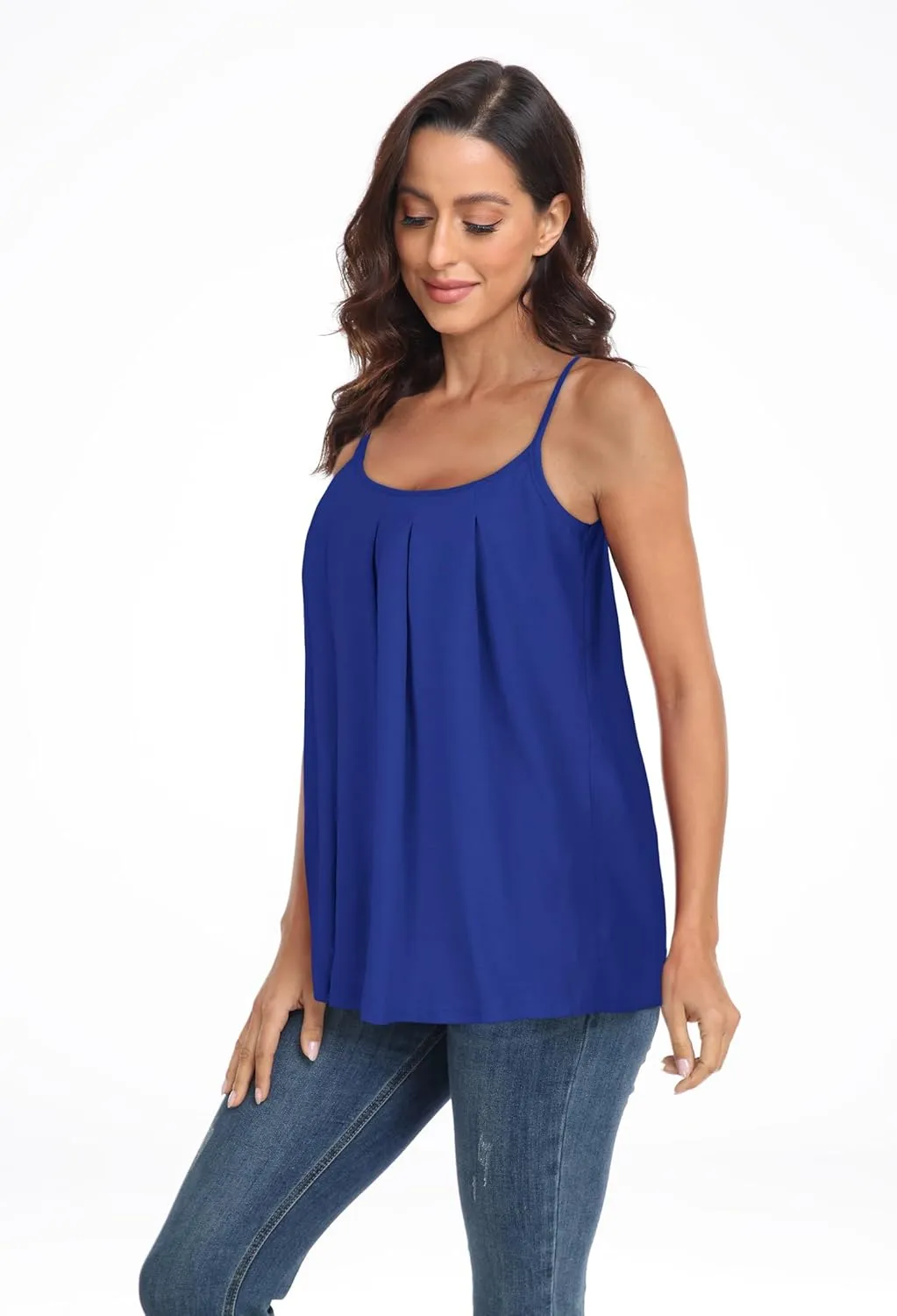 JOELLYUS Plus Size Tank Tops for Women Summer Casual Loose Pleated Spaghetti Strap Camisole Sleeveless Flowy Tunic Blouses