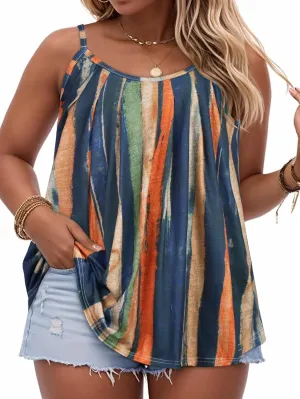 JOELLYUS Plus Size Tank Tops for Women Summer Casual Loose Pleated Spaghetti Strap Camisole Sleeveless Flowy Tunic Blouses