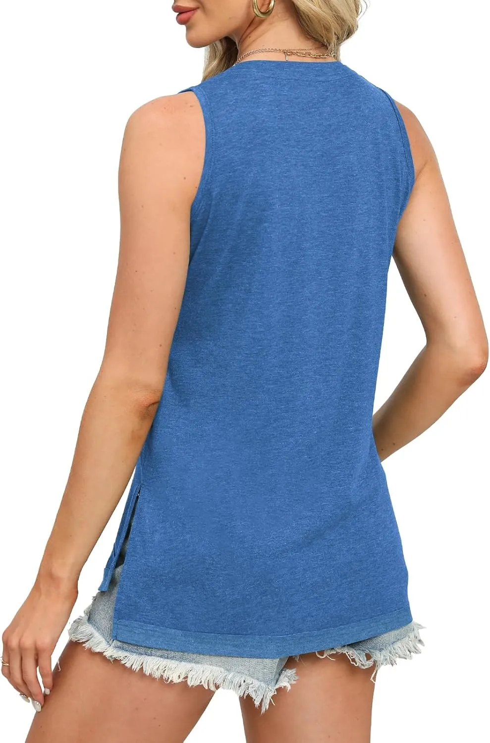 JomeDesign Summer Tank Tops for Women Loose Fit Sleeveless V Neck Shirts Casual Tshirts