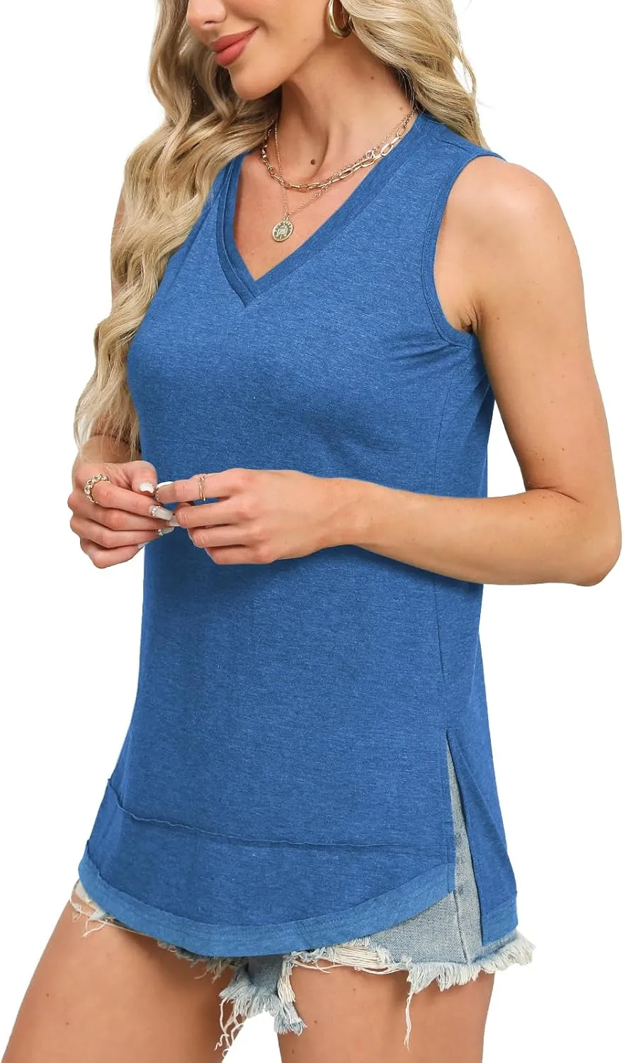 JomeDesign Summer Tank Tops for Women Loose Fit Sleeveless V Neck Shirts Casual Tshirts