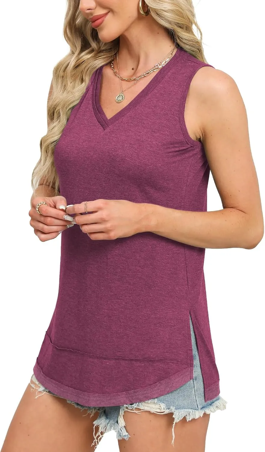 JomeDesign Summer Tank Tops for Women Loose Fit Sleeveless V Neck Shirts Casual Tshirts