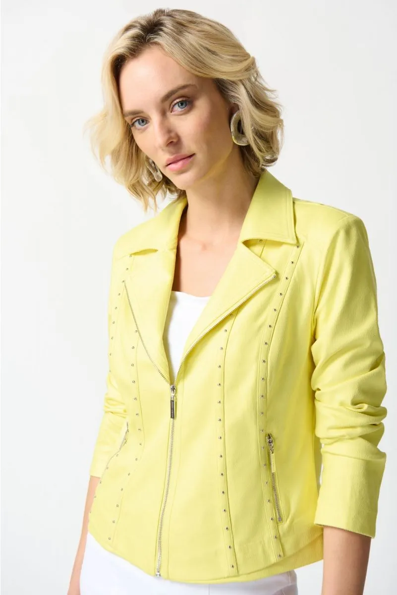 JOSEPH RIBKOFF 242908 Yellow Foiled Suede Fitted Jacket