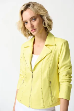 JOSEPH RIBKOFF 242908 Yellow Foiled Suede Fitted Jacket