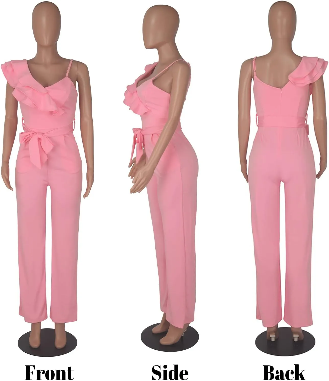 kaimimei Womens Casual Jumpsuits V-Neck Sleeveless Ruffle Backless Belted Wide Leg Pant Sexy Romper Party Clubwear