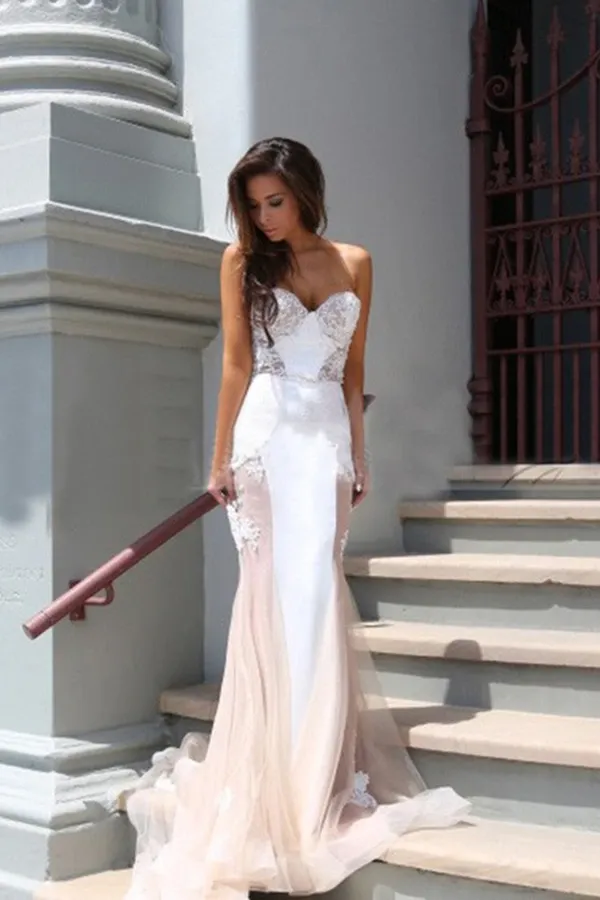 Kateprom Trumpet Sweetheart Sleeveless Tulle Court Train Prom Dress, Party Dress KPP1477