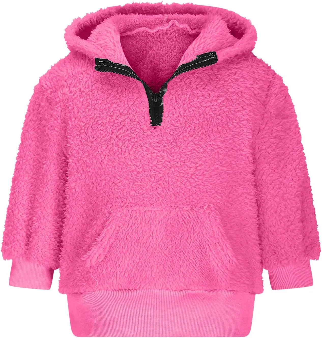 Kids Girls Fleece Hoodies Quarter Zip Pullover Sweatshirt Fuzzy Sherpa Hoodie Toddler Boys Warm Clothes Fluffy Sweater