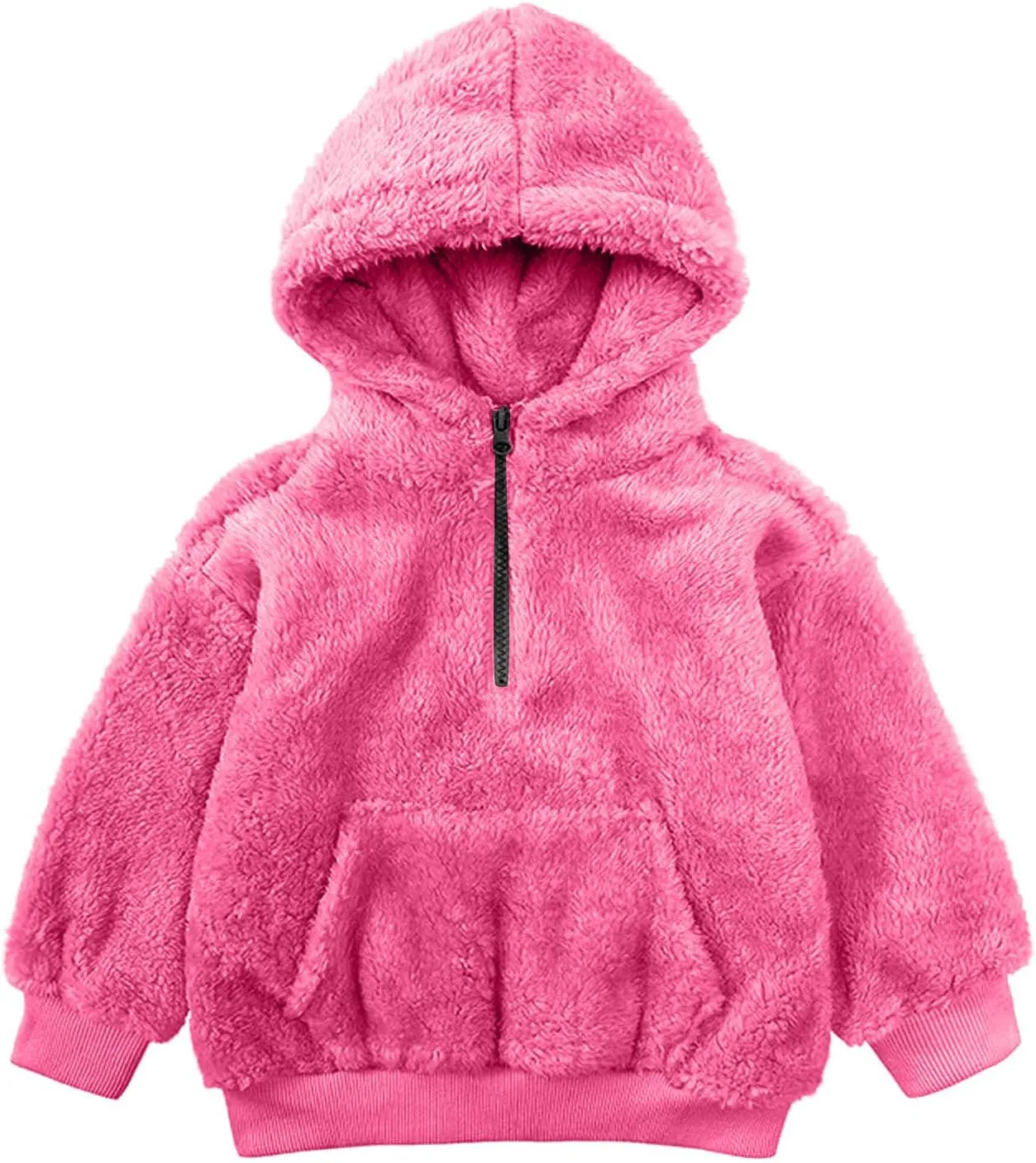 Kids Girls Fleece Hoodies Quarter Zip Pullover Sweatshirt Fuzzy Sherpa Hoodie Toddler Boys Warm Clothes Fluffy Sweater