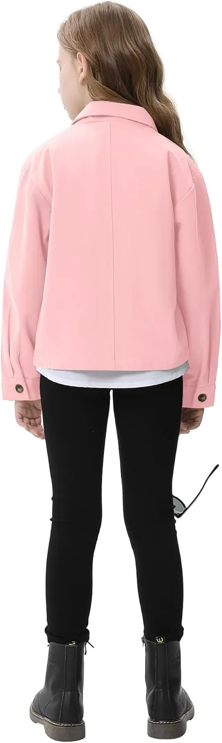Kids Girls Outwear Jacket Hooded Lightweight Button Down Trench Coat Waterproof Active Windbreaker