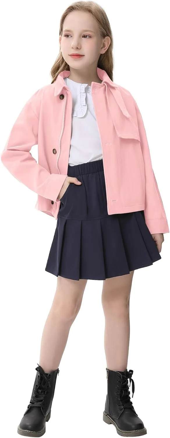 Kids Girls Outwear Jacket Hooded Lightweight Button Down Trench Coat Waterproof Active Windbreaker