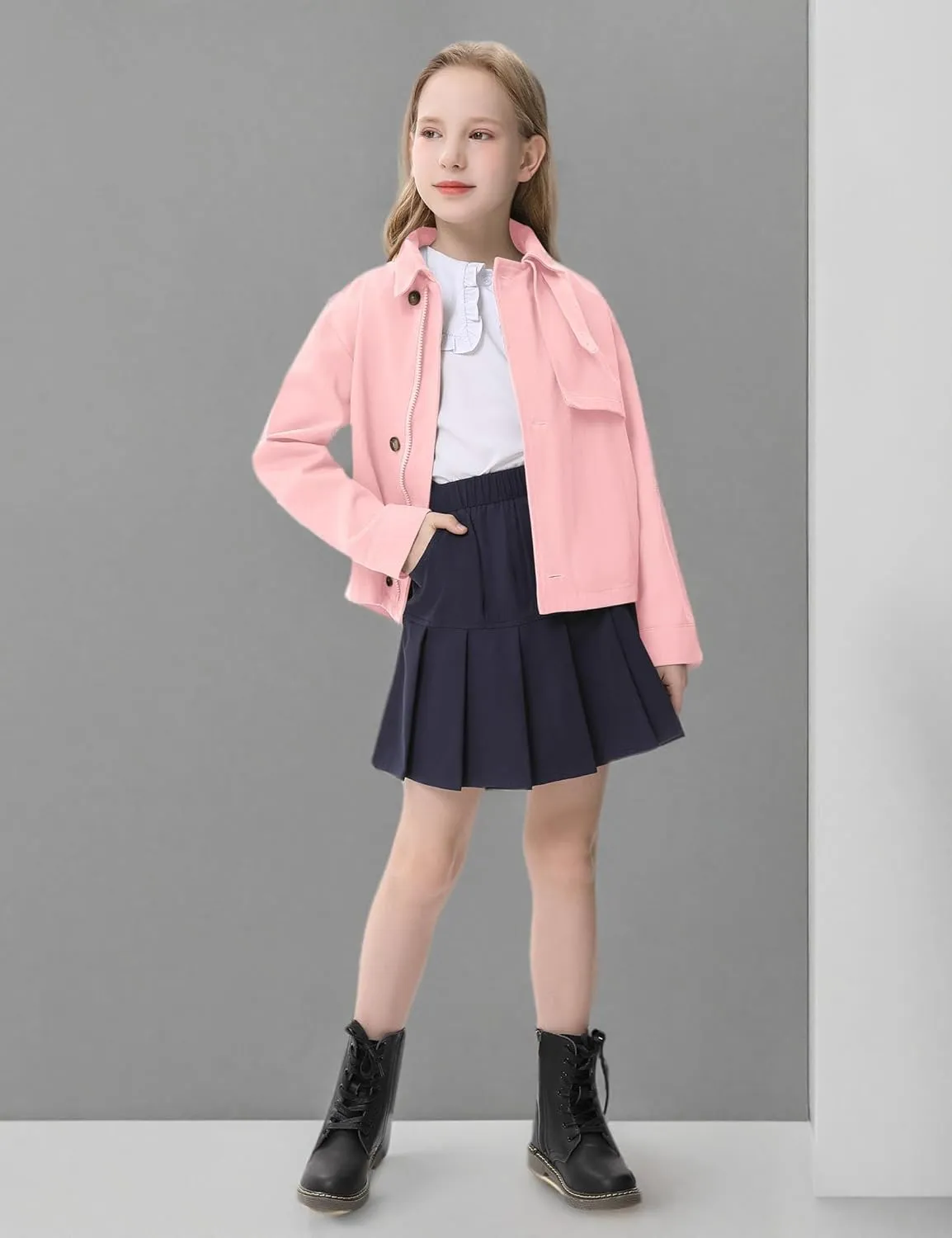 Kids Girls Outwear Jacket Hooded Lightweight Button Down Trench Coat Waterproof Active Windbreaker