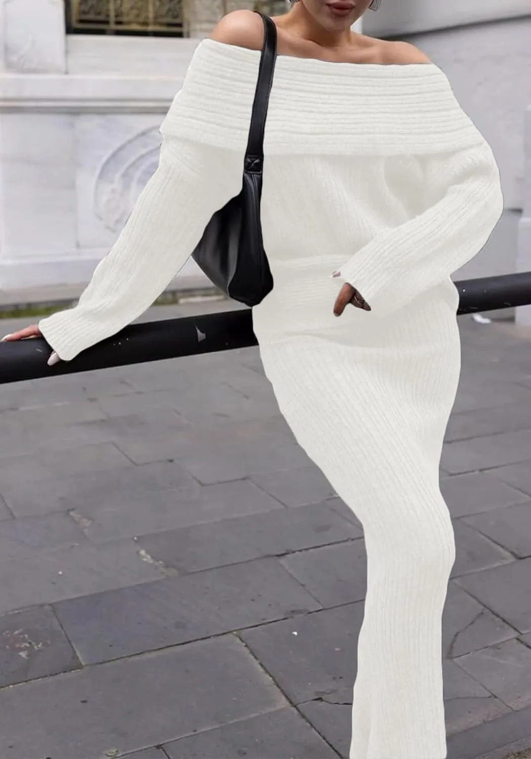Knit Skirt Sets for Women 2 Piece Outfits Sweater Off Shoulder Knitted Top & Maxi Skirts Fall Elegant Sweater Sets