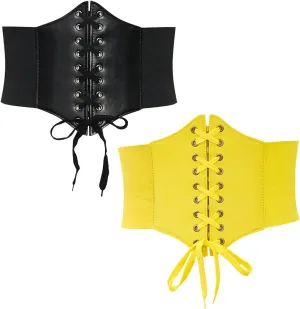 Lace-up Corsets Elastic Waist Belt for Women, Faux leather Vintage Renaissance Underbust Waist Trainer Belt