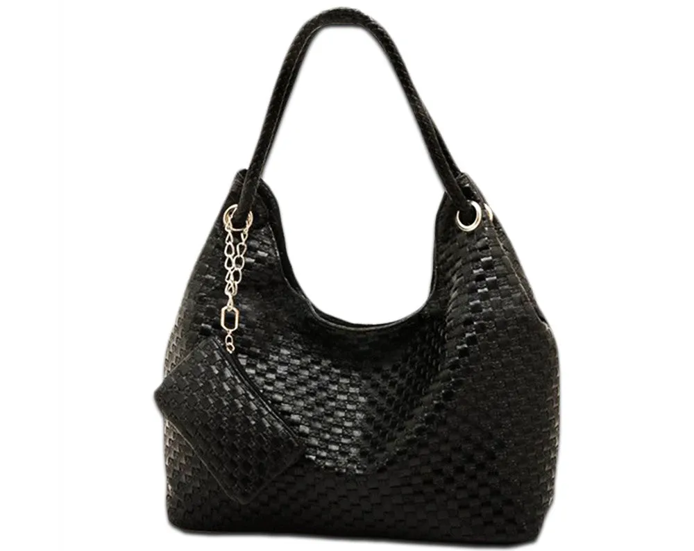 Large Black Woven Hobo Bag
