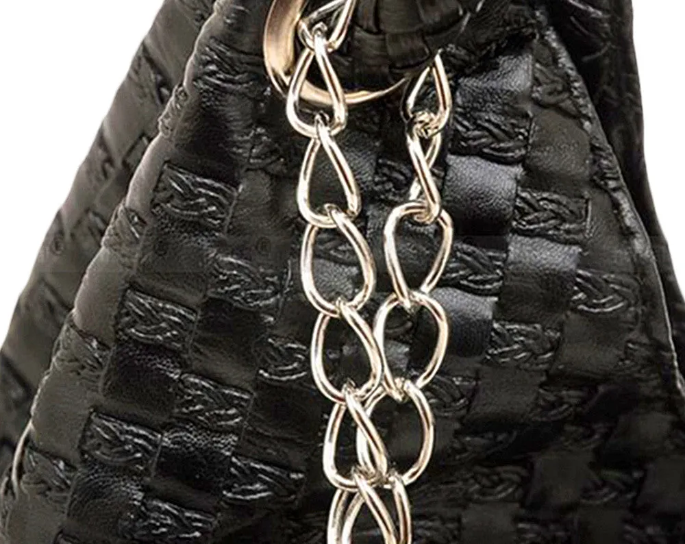 Large Black Woven Hobo Bag