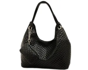 Large Black Woven Hobo Bag