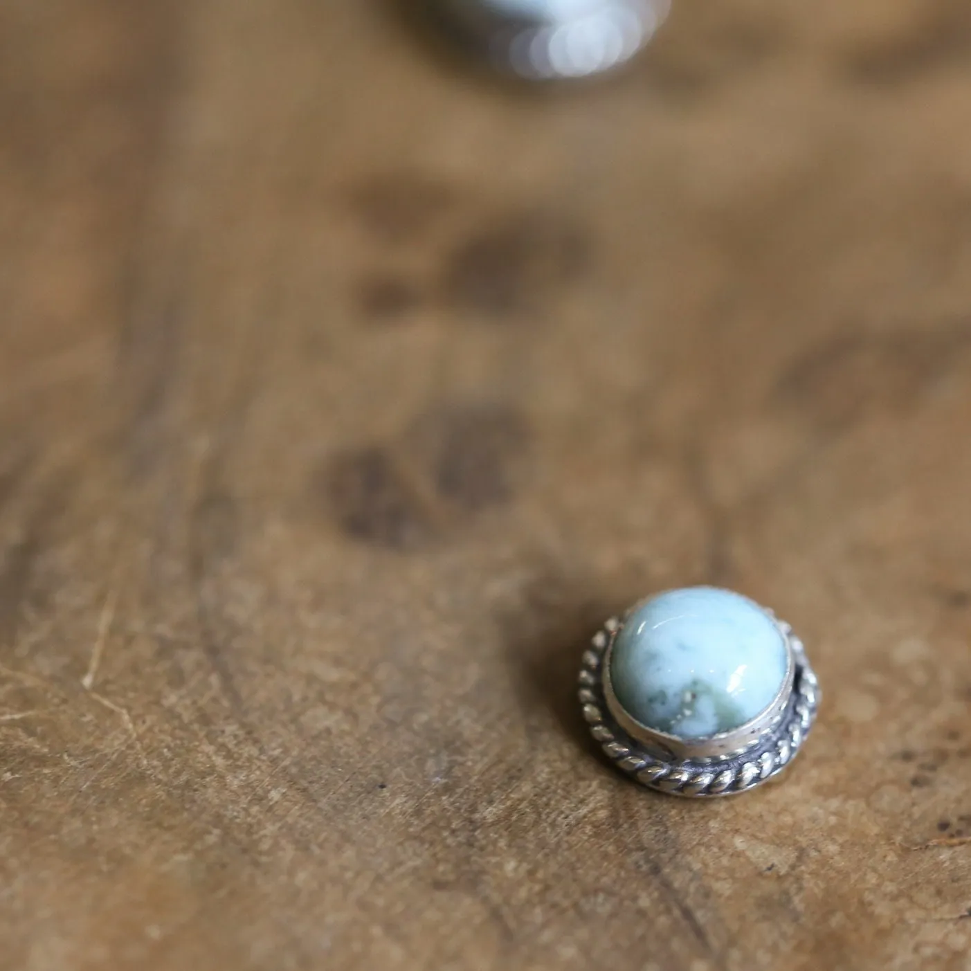 Larimar Edge Posts - Larimar Studs - Dominican Larimar Earrings - Silversmith - Sterling Silver Posts