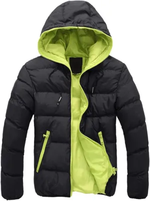 LCMTWX Casual Coat Hoodie Winter Men's Cotton-padded Zipper Color Collision Jacket Men's Coats Jackets Mens Coats (Black, XL)