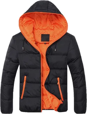 LCMTWX Casual Coat Hoodie Winter Men's Cotton-padded Zipper Color Collision Jacket Men's Coats Jackets Mens Coats (Orange, L)