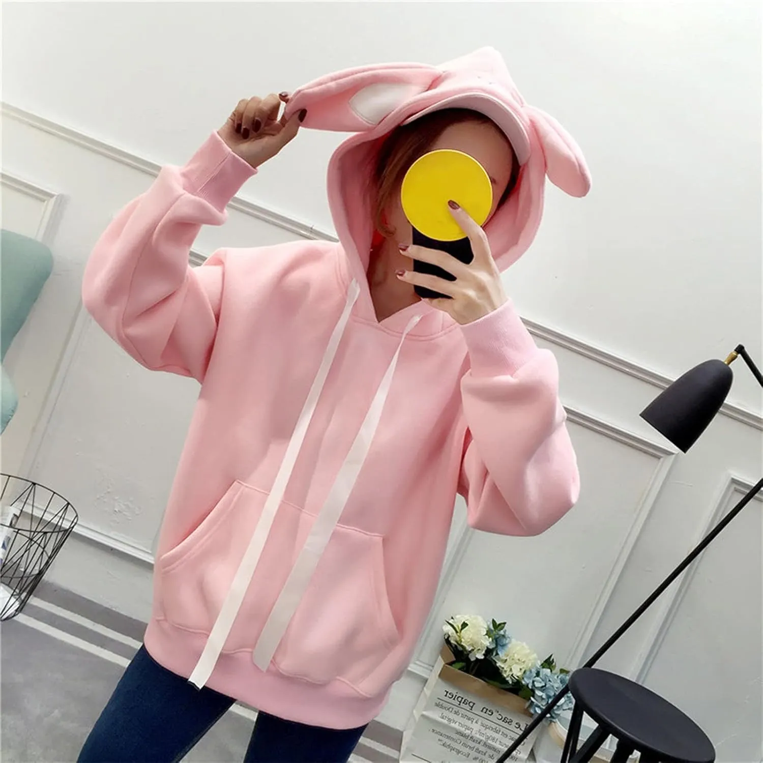 LCMTWX Women Cute Bunny Ear Long Sleeve Rabbit Tops Sweatshirt Hoodie Jacket Coats Oversized Pullover Y2k Clothes