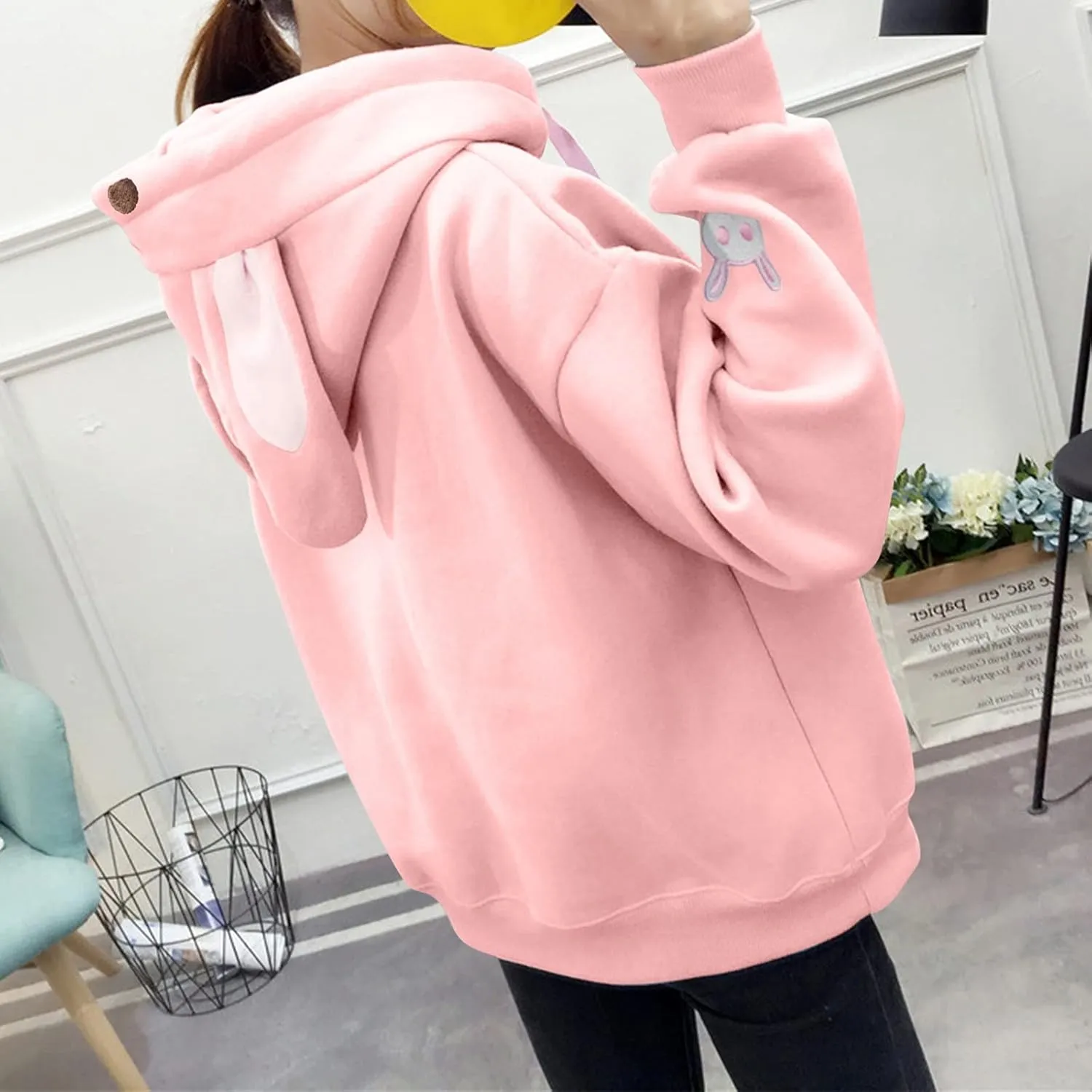 LCMTWX Women Cute Bunny Ear Long Sleeve Rabbit Tops Sweatshirt Hoodie Jacket Coats Oversized Pullover Y2k Clothes
