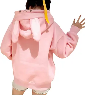 LCMTWX Women Cute Bunny Ear Long Sleeve Rabbit Tops Sweatshirt Hoodie Jacket Coats Oversized Pullover Y2k Clothes