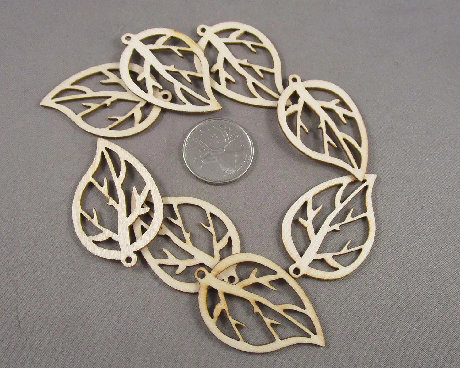 Leaf Shaped Wood Pendants 8pc (2465)