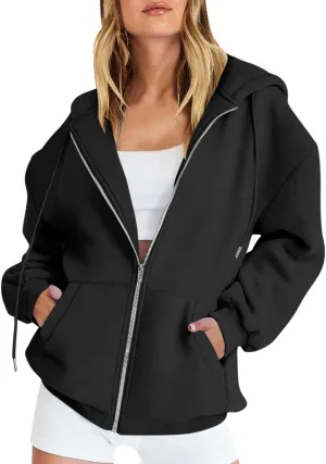 Lightweight Hoodies for Plus Size Women Zip Up 3x Long Sleeve Sweatshirt Jackets Loose Casual Tops with Pockets