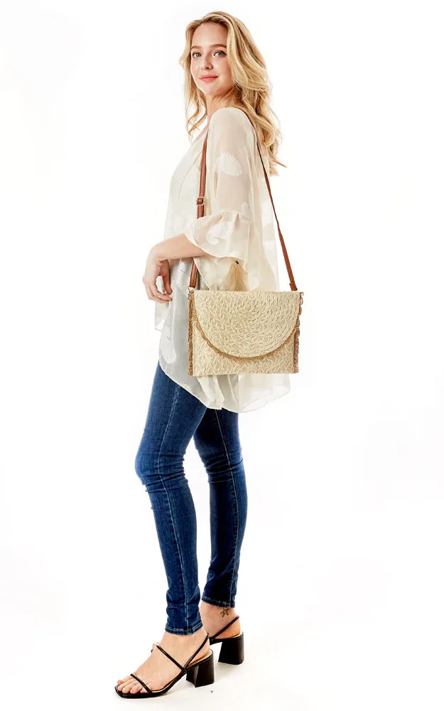 LOA387 Textured Envelope Clutch Crossbody Bag