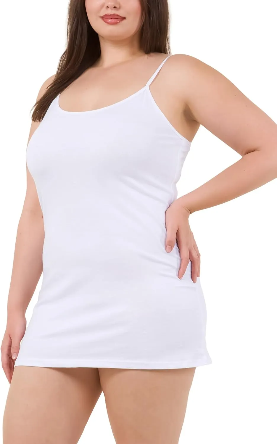 Long Cotton Camisole Spaghetti Strap Tank Top for Women Basic Cami Tops Womens Undershirts - Pack 1-4