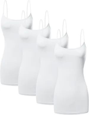 Long Cotton Camisole Spaghetti Strap Tank Top for Women Basic Cami Tops Womens Undershirts - Pack 1-4
