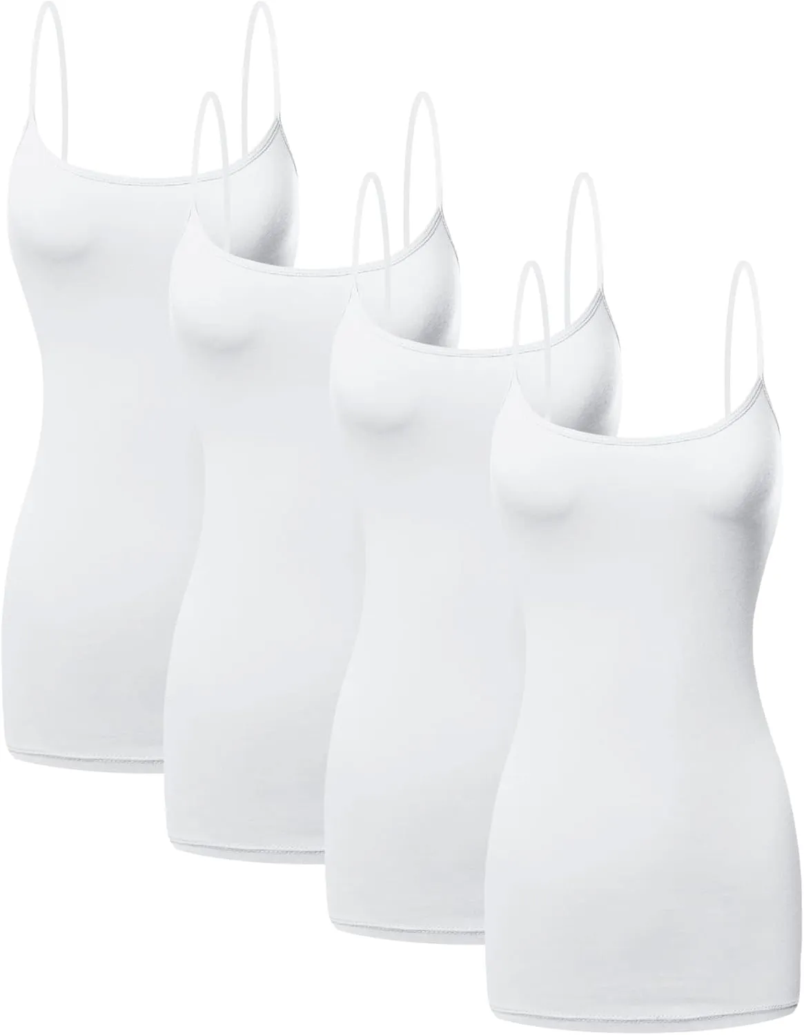 Long Cotton Camisole Spaghetti Strap Tank Top for Women Basic Cami Tops Womens Undershirts - Pack 1-4