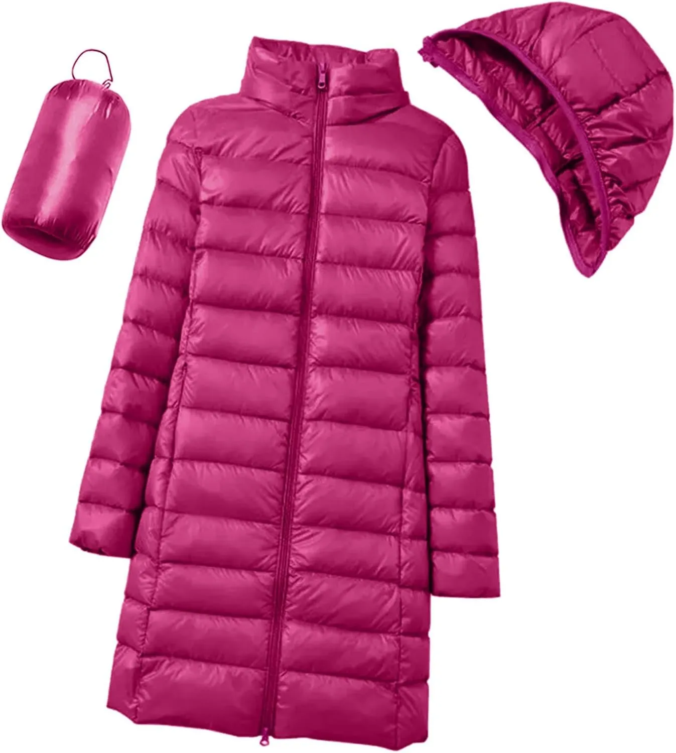 Long Down Jacket for Women Lightweight Packable Travel Puffer Hood Jackets 2023 Fall Warm Slim Fit Casual Duck Down Coat