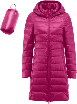 Long Down Jacket for Women Lightweight Packable Travel Puffer Hood Jackets 2023 Fall Warm Slim Fit Casual Duck Down Coat