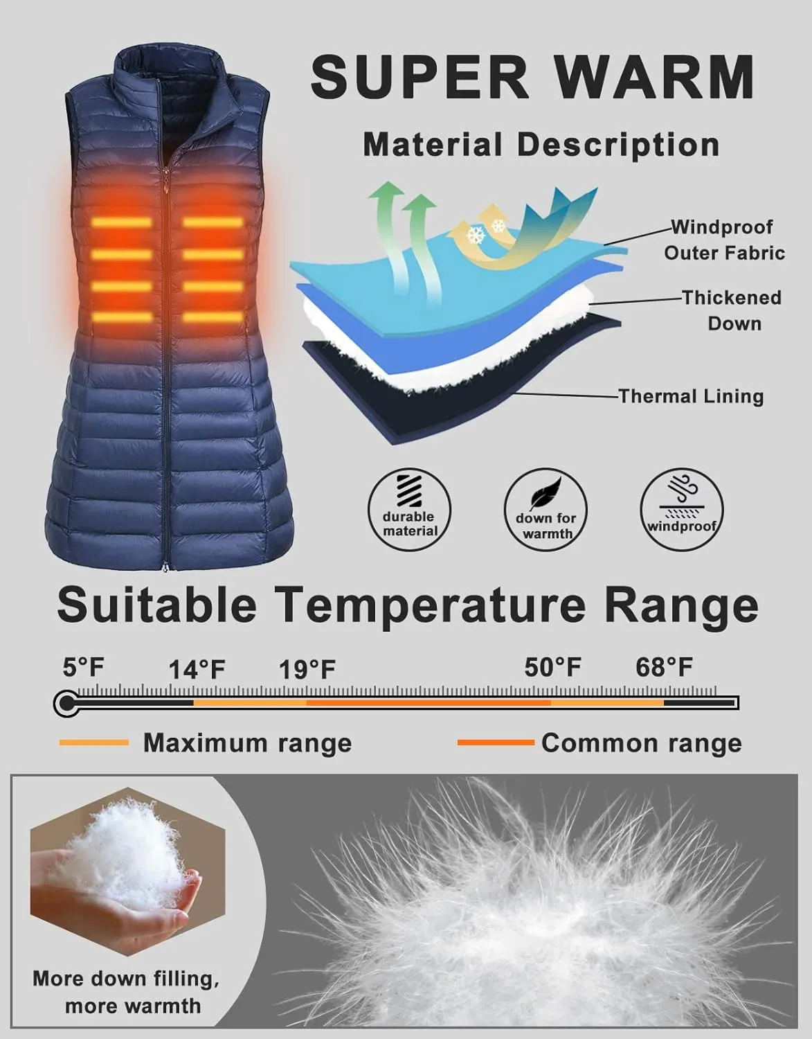 Long Puffer Vest for Women Winter Lightweight Down Vest Black Womens Vests Outerwear Sleeveless Jacket with Pockets
